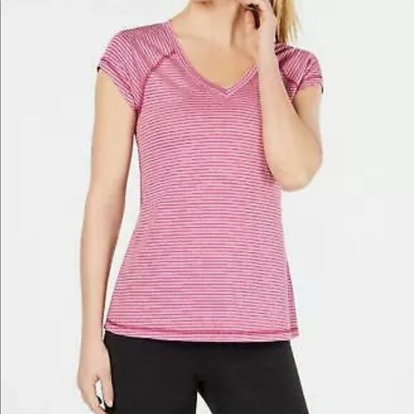 Ideology Pink Striped V Neck T Shirt Size XLarge XL casual workout lightweight - Picture 1 of 6